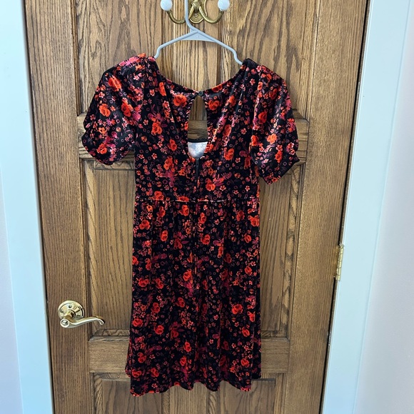 miami Francesca’s Floral Black and Red Velvet Babydoll Dress Small - Picture 5 of 9